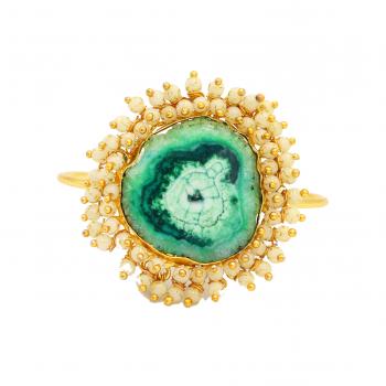 Pearl Pendant Gold Plated with solar - Classic Elegance and Earthy Charm